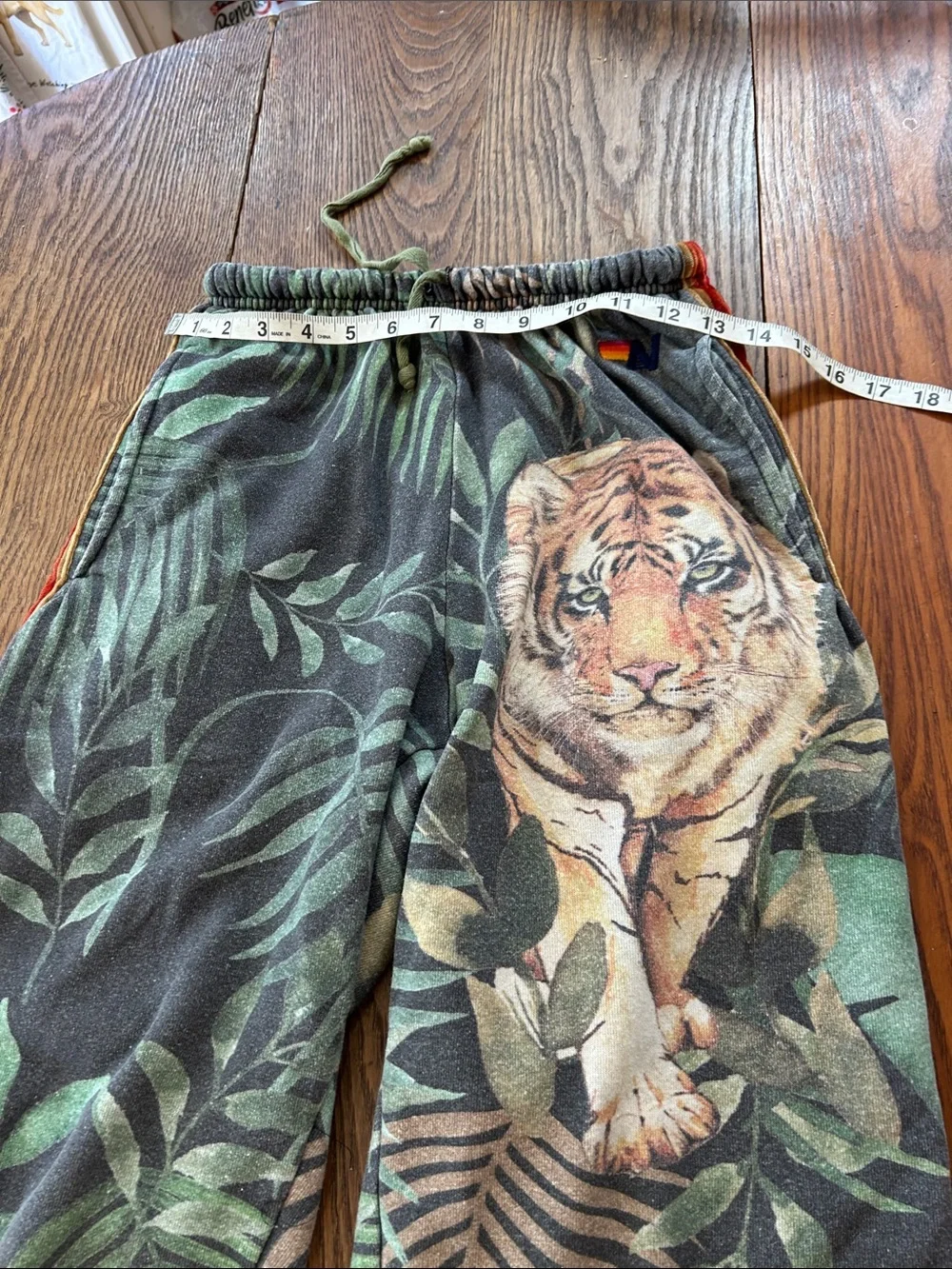 Aviator Nation Green Tropical Tiger Print Unisex Shorts with Red Accent - Picture 13 of 16